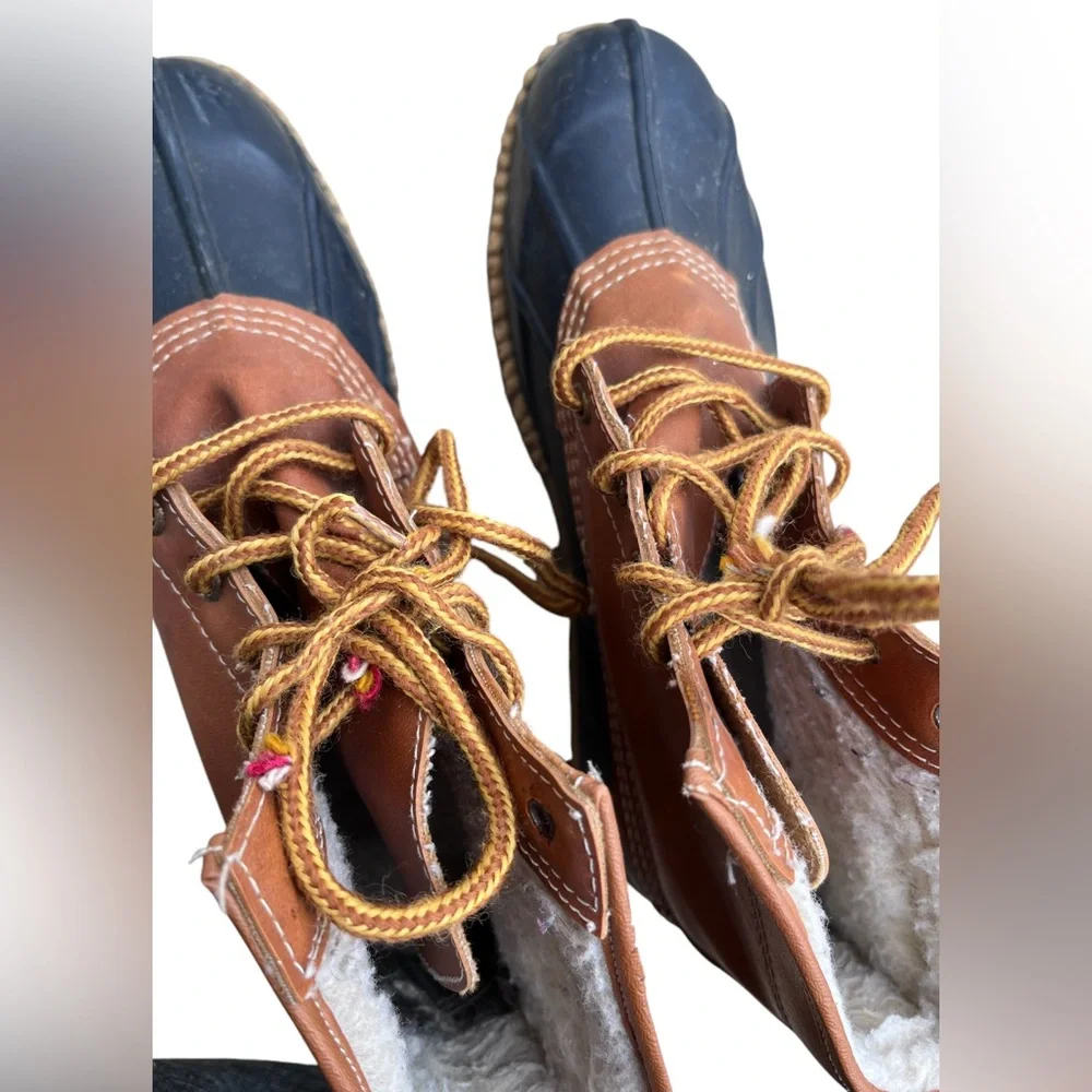 Women’s Sz10 Black & Brown Duck Boots Waterproof Rubber Snow & Ice Fleece Lined - Picture 6 of 7